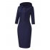 US CLEARLOVE Women s Casual Long Sweatshirts 3 4 Sleeve Hooded Bodycon Dress with Kangaroo Pocket Dark Blue XL