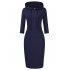 US CLEARLOVE Women s Casual Long Sweatshirts 3 4 Sleeve Hooded Bodycon Dress with Kangaroo Pocket Dark Blue XL