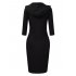 US CLEARLOVE Women s Casual Long Sweatshirts 3 4 Sleeve Hooded Bodycon Dress with Kangaroo Pocket Black XXL