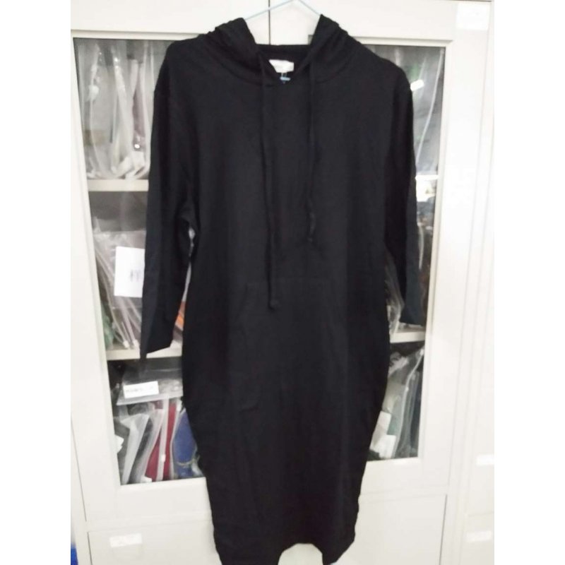 US CLEARLOVE Women's Casual Long Sweatshirts 3/4 Sleeve Hooded Bodycon Dress with Kangaroo Pocket Black 3XL