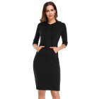 US CLEARLOVE Women's Casual Long Sweatshirts 3/4 Sleeve Hooded Bodycon Dress with Kangaroo Pocket Black XXL