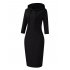 US CLEARLOVE Women s Casual Long Sweatshirts 3 4 Sleeve Hooded Bodycon Dress with Kangaroo Pocket Black XXL