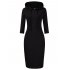 US CLEARLOVE Women s Casual Long Sweatshirts 3 4 Sleeve Hooded Bodycon Dress with Kangaroo Pocket Black XXL