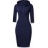US CLEARLOVE Women s Casual Long Sweatshirts 3 4 Sleeve Hooded Bodycon Dress with Kangaroo Pocket Black 3XL