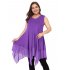 US CLEARLOVE Women s Plus Size Solid V Neck Sleeveless Irregular Hem Loose Shirt Dress Top Purple 4XL