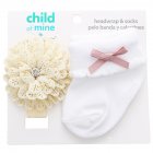 US Cotton  Toddler Newborn Socks Headband Sets Baby Girls Lace Flowers Headband Baby Shower Gifts K  0-12 months