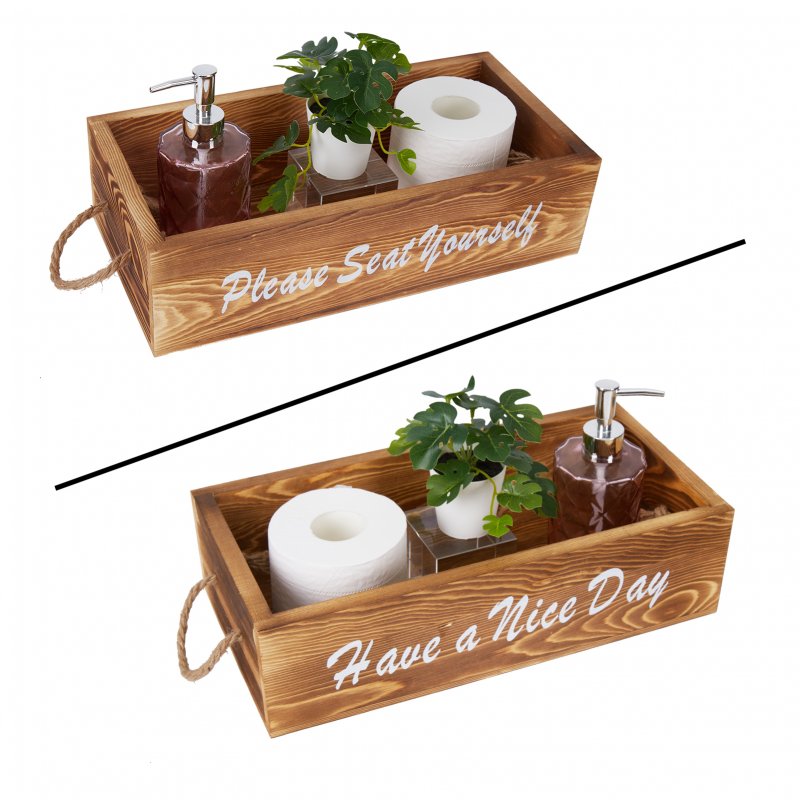 US Double-sided Letter Wooden Storage  Box With Rope Household Decorative Ornaments Style two