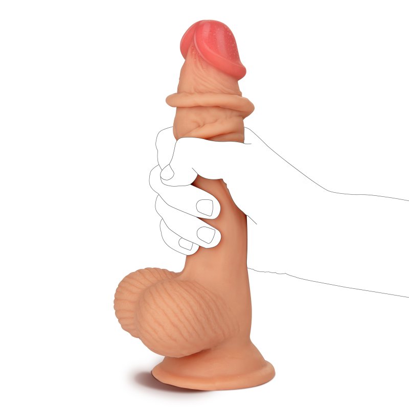 US EUPHER Single Tpe Rubable Leather 7.7 Inch Dildo Flesh Color