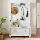 US Entryway Hall Tree With Storage Bench Open Shelves Coat Rack Hooks Shoe Cabinet For Hallway Entryway Mudroom Use White