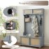 US Entryway Hall Tree With Storage Bench Coat Rack Hooks Shoe Cabinet With Rattan Door Shelves Hallway Furniture Gray