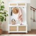 US Entryway Hall Tree With Storage Bench Coat Rack Hooks Shoe Cabinet With Rattan Door Shelves Hallway Furniture Gray