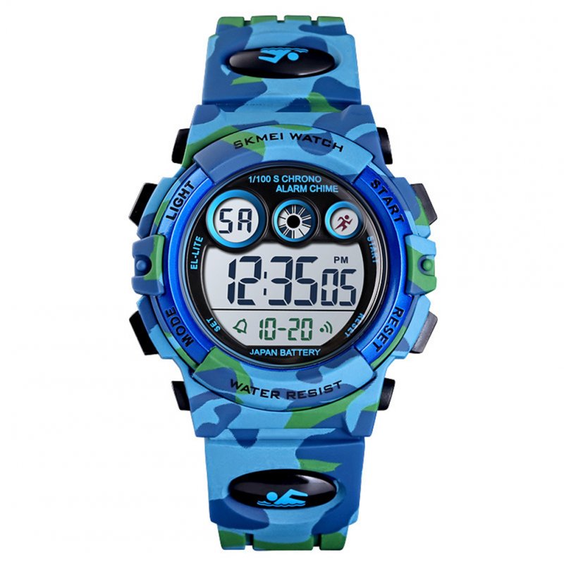 US Fashion Wristwatch Electronic Children Watch For Outdoor Sports Multi-function Electronic Watch Light blue camouflage