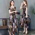 US Female Summer Waisted Floral Pattern Short sleeve Printing Dress Gray pattern XL