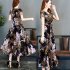 US Female Summer Waisted Floral Pattern Short sleeve Printing Dress  Blue flower 3XL