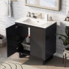 US Freestanding Bathroom Cabinet With Top Basin Sink 2 Doors Space Saving Floor Cabinet Bathroom Accessories For Small Space Black