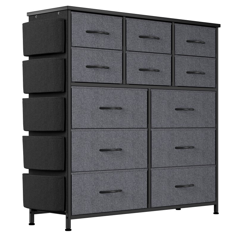 US GARVEE 12 Drawer Dresser for for Bedroom, Fabric Dressers & Chest of Drawers Tall Dressers for Bedroom Closet, Clothes, Wooden Top, Sturdy Metal Frame (Dark Grey)