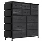 US GARVEE 12 Drawer Dresser for for Bedroom, Fabric Dressers & Chest of Drawers Tall Dressers for Bedroom Closet, Clothes, Wooden Top, Sturdy Metal Frame - Charcoal Black
