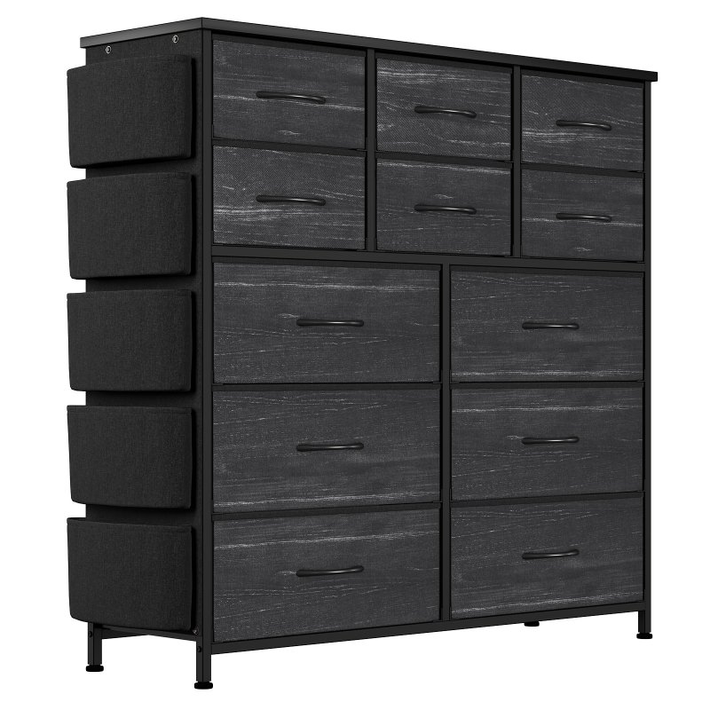 US GARVEE 12 Drawer Dresser for for Bedroom, Fabric Dressers & Chest of Drawers Tall Dressers for Bedroom Closet, Clothes, Wooden Top, Sturdy Metal Frame - Charcoal Black