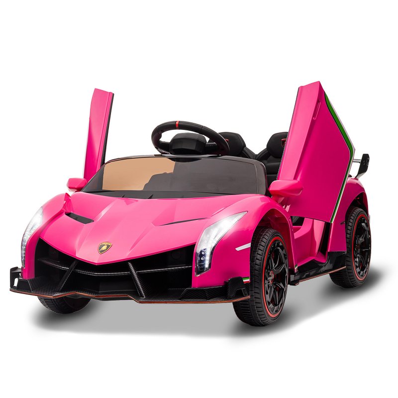 US GARVEE 12V Kids Ride On Car, Licensed Lamborghini Venono Electric Car w/Parent Remote Control, Scissor Door, 3 Speeds, LED Headlights, Rocking & Music, Battery Powered Ride on Toy for Boys Girls- Pink