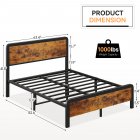 US GARVEE 14 Inch Queen Metal Platform Bed Frame + Wooden Headboard + Footboard + Mattress Foundation + No Box Spring Needed + Large Under Bed Storage + Non-Slip Without Noise + Vintage Brown