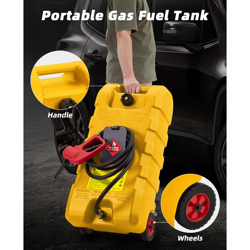 US GARVEE 15 Gallon Portable Fuel Caddy, 10-ft hose, siphon pump, 7.5 L/min manual nozzle, diesel/gasoline tank - Yellow
