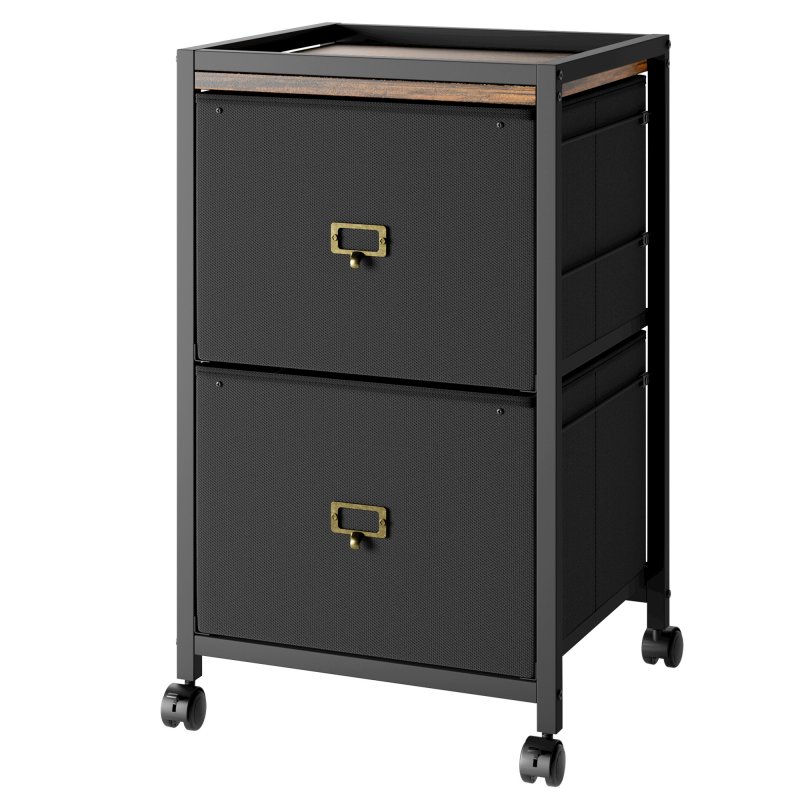 US GARVEE 2 Drawers Mobile Fabric File Cabinet, Metal Frame, MDF Top, Waterproof, Anti-Corrosive, Rolling Wheels, Home Office