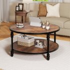 US GARVEE 2-Tier Coffee Table Vintage Coffee Table with Wood Grain Design Stable Coffee Table with Thickened Roman Column Metal Legs Elegant Coffee Table for Living Room (Diameter 34.5 inches)