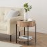 US GARVEE 2 Tier Round End Table  Nature Wood Color Side Table with Growth Rings Wood Design  Industrial Sofa Table with Drawer and Storage Space  Elegant Night