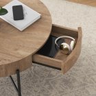 US GARVEE 2-Tier Round End Table, Nature Wood Color Side Table with Growth Rings Wood Design, Industrial Sofa Table with Drawer and Storage Space, Elegant Nightstand for Living Room, Bedroom