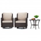 US GARVEE 3 Pieces Rattan Swivel Rocking Chair Outdoor, Patio Bistro Conversation Furniture Set, Wicker Chair with Cushions and Table - Beige-Encrypted Rattan