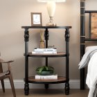US GARVEE 3-Tier Round Side Table with Storage Shelf, Metal Legs, MDF Wood, Vintage Style, for Living Room, Bedroom
