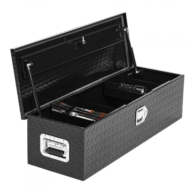 US GARVEE 30 Inch Truck Bed Tool Box Heavy Duty with Sliding Shelf Diamond Plate ToolBox Black