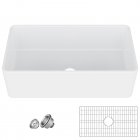 US GARVEE 33 Inch Fireclay Farmhouse Sink, Deep Single Bowl, Durable Ceramic Porcelain, Bottom Grid & Strainer, Kitchen
