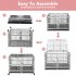 US GARVEE 38 Inch Heavy Duty Dog Crate with Wheels Full Stainless Steel Double Door Removable Tray