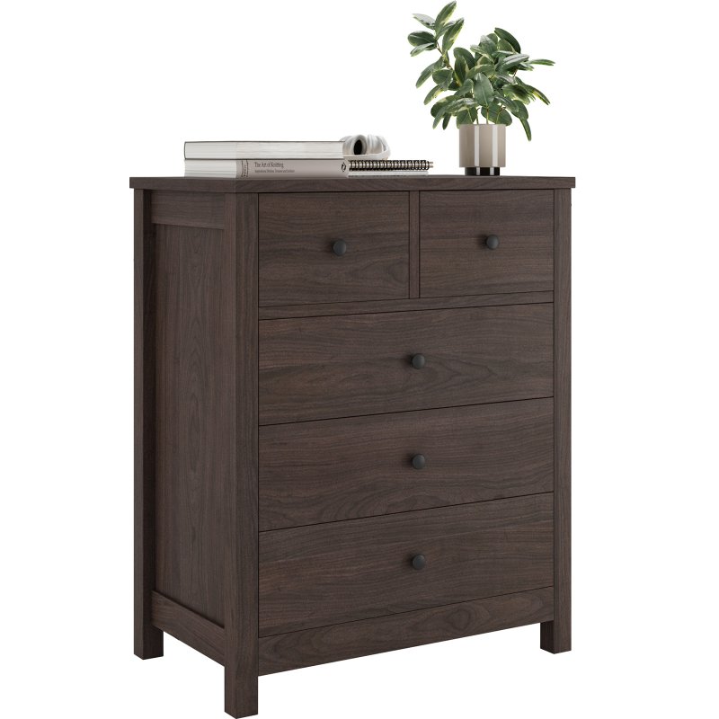 US GARVEE 5 Drawer Wood Dresser Organizer + Sleek Brown Finish + Deep Space Storage + Solid Wood Legs + Versatile Use + Bedroom, Living Room, Entryway