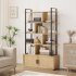 US GARVEE 5 Tier Rattan Bookshelf with Storage Cabinet   Door  71 1 Inch Tall  Industrial  MDF   Metal Frame  Anti Tip  Adjustable Feet  Easy Assembly  Living R