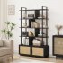 US GARVEE 5 Tier Rattan Bookshelf with Storage Cabinet   Door  71 1 Inch Tall Industrial Book Shelf  Metal Frame  Anti Tipping  Easy Assembly