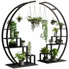 US GARVEE 5 Tier Tall Plant Stand Curved Metal Plant Stand with 6 Hooks for Room Patio Balcony Black