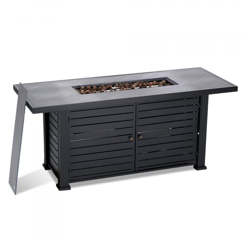 US GARVEE 57 Inch Propane Fire Pit Table 50000BTU Rectangle Fire Table with Cover & Rain Cover Gray