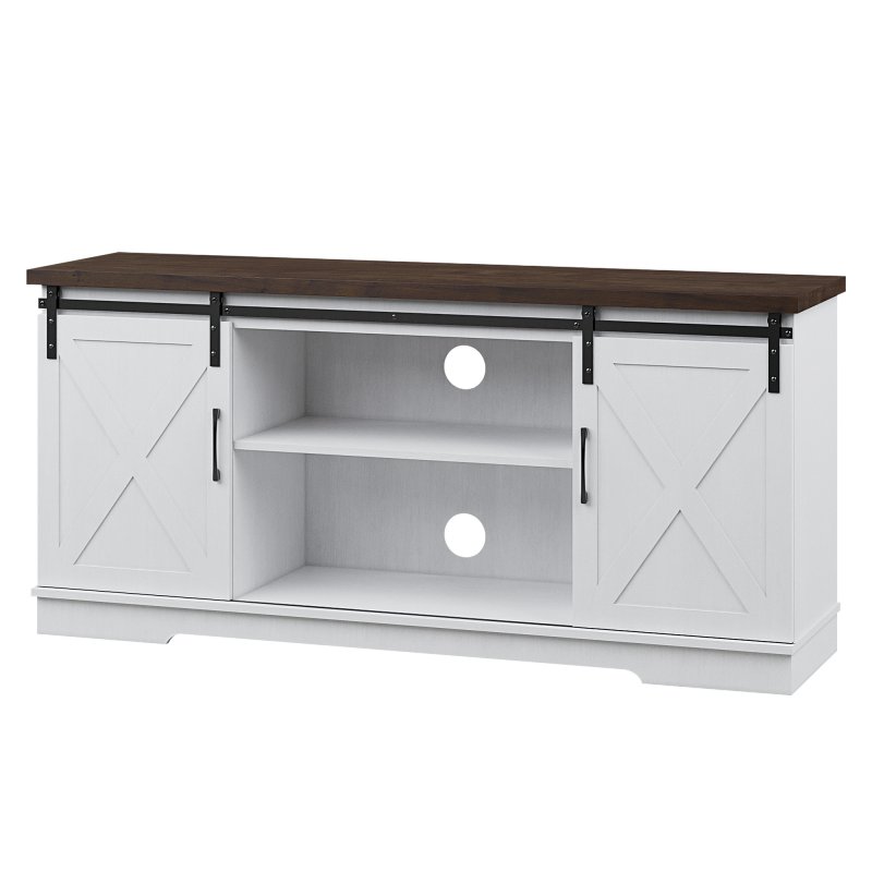 US GARVEE 59 inch Farmhouse TV Stand, Cabinet with Barn Doors, Wood Media Console for Living Bedroom, 250 lbs Capacity, White