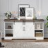 US GARVEE 59 inch Farmhouse TV Stand  Cabinet with Barn Doors  Wood Media Console for Living Bedroom  250 lbs Capacity  White