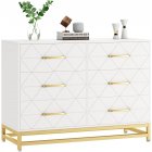 US GARVEE 6-Drawer Dresser TV Stand Wood Chest with Metal Handles, White Finish, for Bedroom, Living Room, Hallway, Office, White