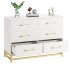 US GARVEE 6 Drawer Dresser TV Stand Wood Chest with Metal Handles  White Finish  for Bedroom  Living Room  Hallway  Office  White