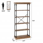 US GARVEE 6 Tier Industrial Bookshelf Wood Storage Rack, Metal Frame, Elegant Vintage Style, Stable & Durable, Multi-Functional, Easy Assembly, Ideal for Living Room, Bedroom, Home Office