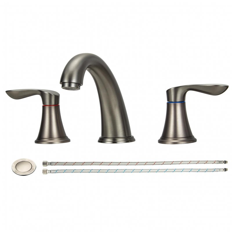 US GARVEE 8 Inch Bathroom Faucets for Sink 3 Hole Widespread Grey Bathroom Faucet