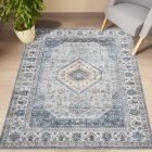 US GARVEE 8x10 Area Rug Vintage Area Rug Stain Resistant Indoor Area Rug Low Pile Non Slip Waterproof Area Rug Machine Washable Rug for Living Room Bedroom, 8' x 10' Blue