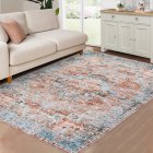 US GARVEE 8x10 Area Rug Vintage Distressed Machine Washable Area Rug for Living Room Bedroom Traditional Medallion Floral Non-Slip Stain Resistant Accent Rug Carpet for Home Decor, Terracotta