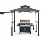 US GARVEE 8x5FT Double Tiered Grill Gazebo, Outdoor BBQ Gazebo Shelter with LED Light & Extra Shadow for Barbecue and Picnic, Grey