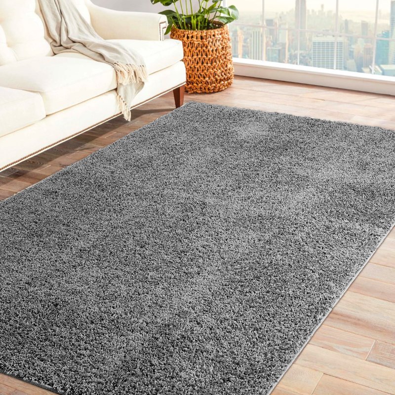 US GARVEE 9 x 12 Solid Shag Area Rug Large Living Room Area Rug Modern Shaggy Area Rug Indoor Non Slip Carpet Non-Shedding Shag Area Rug Fluffy Plush Area Rug for Bedroom Nursery, 9' x 12', Dark Grey