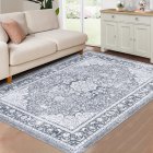 US GARVEE 9x12 Area Rug Large Machine Washable Area Rug Vintage Distressed Accent Rug Traditional Medallion Floral Floor Cover Stain Resistant Non-Slip Carpet Rug for Living Room Decor, Grey
